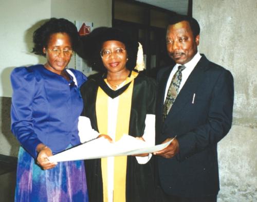 Estella Atekwana poses with her parents after receiving her doctorate from Dalhousie University.
