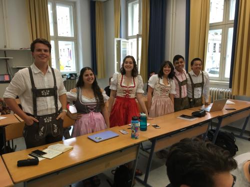 students dressed up in Lederhosen